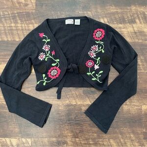 Y2K vintage 90s Rave floral bell sleeve fairy coquette front tie shrug cardi S